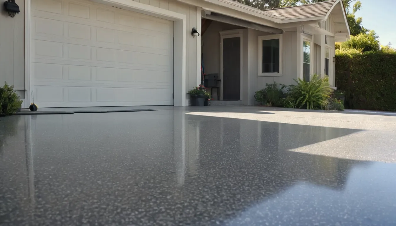 A clean, newly coated epoxy garage floor in a stucco ranch home in Long Beach